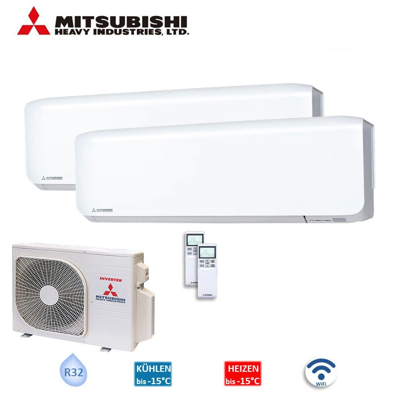 Mitsubishi Heavy Set 2 x SRK20ZS-WF Wandgeräte + SCM40ZS-W 2,0/2,0 kW WiFi R32